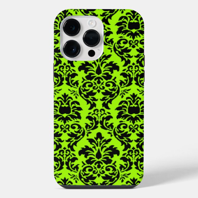 Black & Lime Damask iPhone Case (Back)
