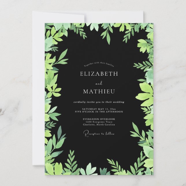 Black Lime Foliage Eucalyptus Wedding Invitation (Front)