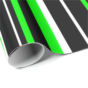 Black, Lime Green, and White Barcode Stripe Wrapping Paper