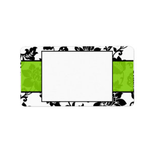 Black/Lime Green Floral Damask Mailing Label