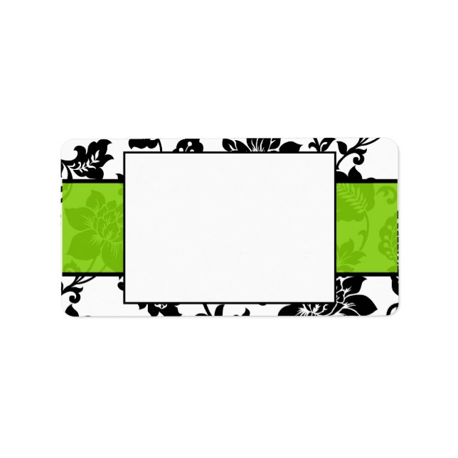 Black/Lime Green Floral Damask Mailing Label (Front)