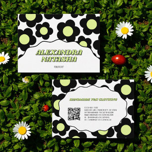 Black Lime Green Y2K Flower Handmade Clothing Business Card