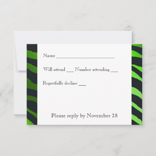 Black Lime Green  Zebra Stripes rsvp with envelope (Front)