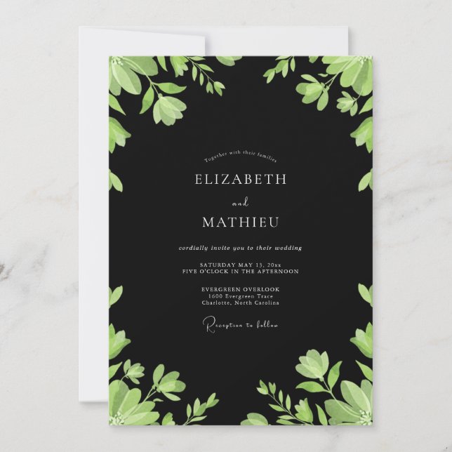 Black Lime Leafy Wedding Invitation (Front)