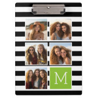 Black Lime Striped Photo Collage Custom Monogram