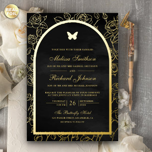 Black Line Art Arch Butterfly Wedding Gold