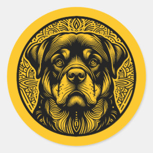 Black Line Art Dog Face In Circle Classic Round Sticker