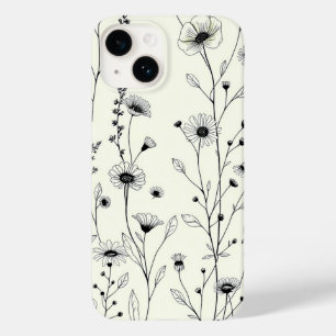 Black Line Art Floral Cream iPhone Case