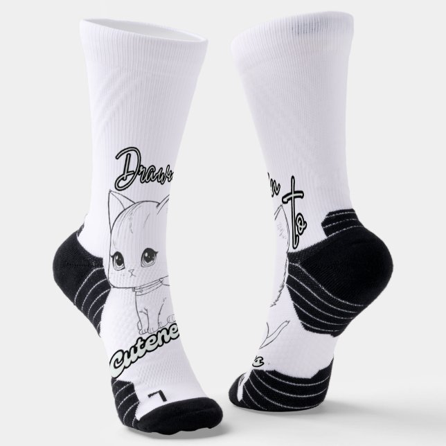 Black Line Art Kitten with Collar Socks (Angled)