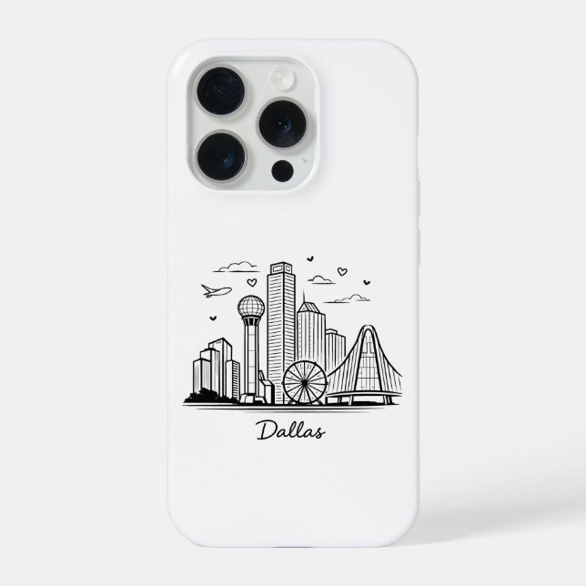 Black line Dallas illustration iPhone Case (Back)