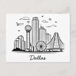 Black line Dallas illustration Postcard