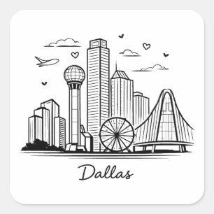 Black line Dallas illustration Square Sticker