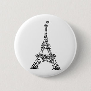 Black Line Eiffel Tower 6 Cm Round Badge