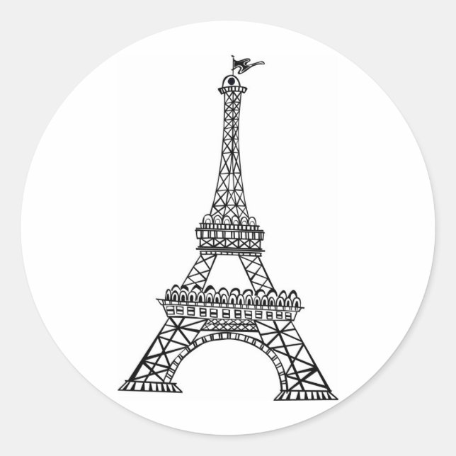 Black Line Eiffel Tower Classic Round Sticker (Front)
