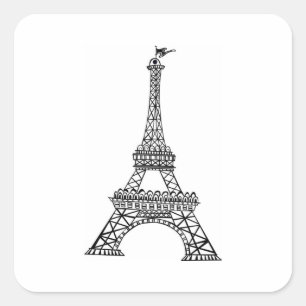 Black Line Eiffel Tower Square Sticker
