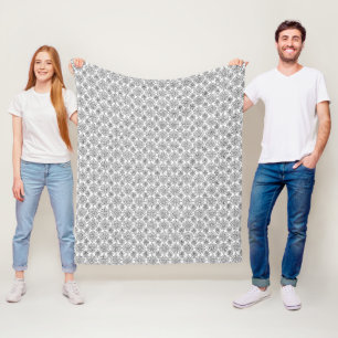 Black Line Floral Chrysanthemum Art Fleece Blanket