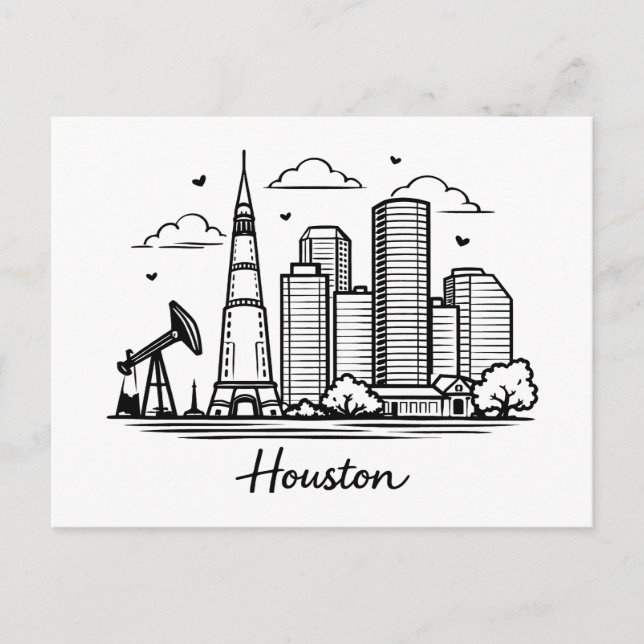 Black line Houston illustration Postcard (Front)