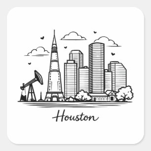 Black line Houston illustration Square Sticker