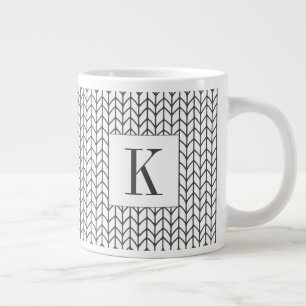 BLACK LINE KNIT Big White Mug + Initial