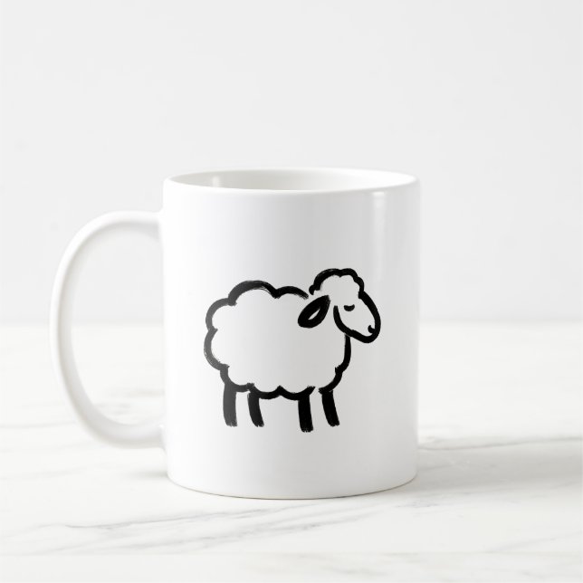 Black Line Sheep – Cosy Animal Ink Design on Coffee Mug (Left)