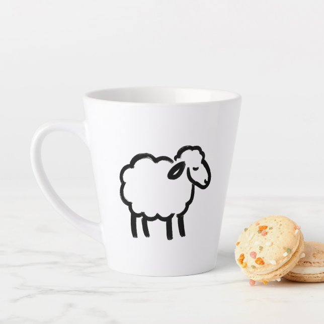 Black Line Sheep – Cozy Animal Ink Design on Latte Mug (In Situ)