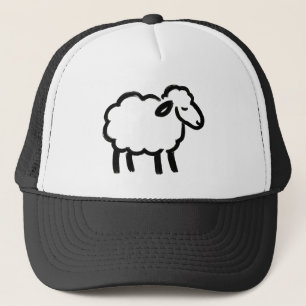 Black Line Sheep – Cozy Animal Ink Design on Trucker Hat