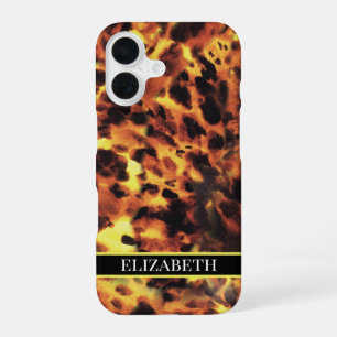 Black Line White Font Your Name Tortoiseshell iPhone 16 Case