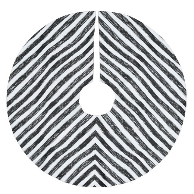 Black linear stripes, seamless pattern. brushed polyester tree skirt (Front)