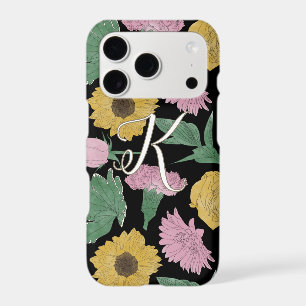 Black Lined Flowers Monogram