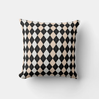 Black & LINEN BROWN Diamonds ARGYLE Pattern Cushion