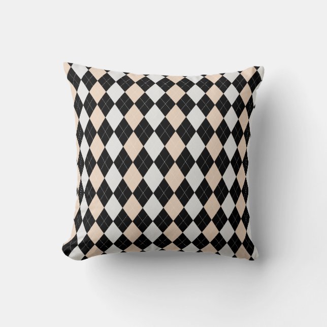 Black & LINEN BROWN Diamonds ARGYLE Pattern Cushion (Front)