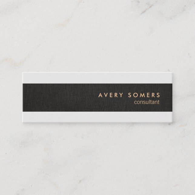 Black Linen Look Simple Modern Stripe Professional Mini Business Card (Front)
