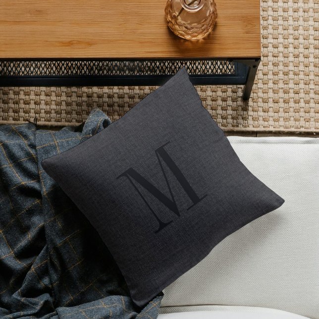 Black linen texture monogram cushion (Creator Uploaded)
