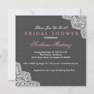 Black Linen & White Lace Bridal Shower Invite
