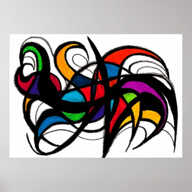 Black Lines Colour Block Abstract Poster (Front)