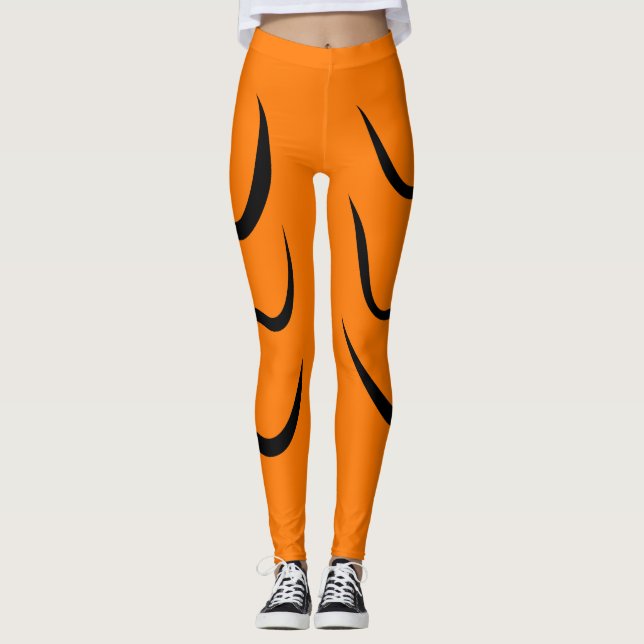 Black Lines Stripes And Orange color Leggings (Front)