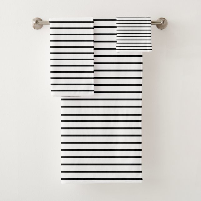 Black Lines White Bath Towel Set (Insitu)
