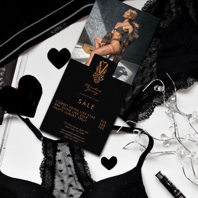 Black Lingerie Boutique Photo Information Prices Rack Card (Creator Uploaded)