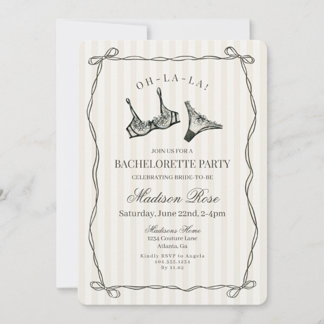 Black Lingerie Lace Bachelorette Party Invitation (Front)