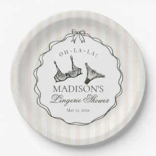 Black Lingerie Shower Bachelorette Bridal Bow Paper Plate