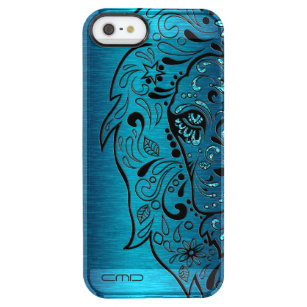 Black Lion Head Sugar Skull Blue Background Clear iPhone SE/5/5s Case