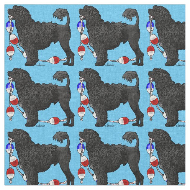 Black Lion Portuguese Water Dog with Float Line Fabric (Close Up)