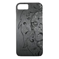 Black Lion Sugar Skull Metallic Grey Background