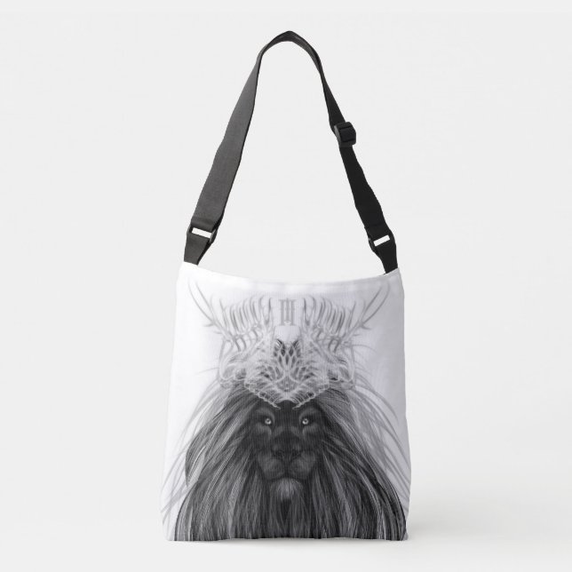 Black Lion with Antlers Crown and Monogram Crossbody Bag (Front)