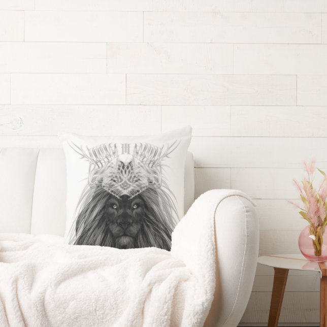 Black Lion with Antlers Crown and Monogram Cushion (Couch)