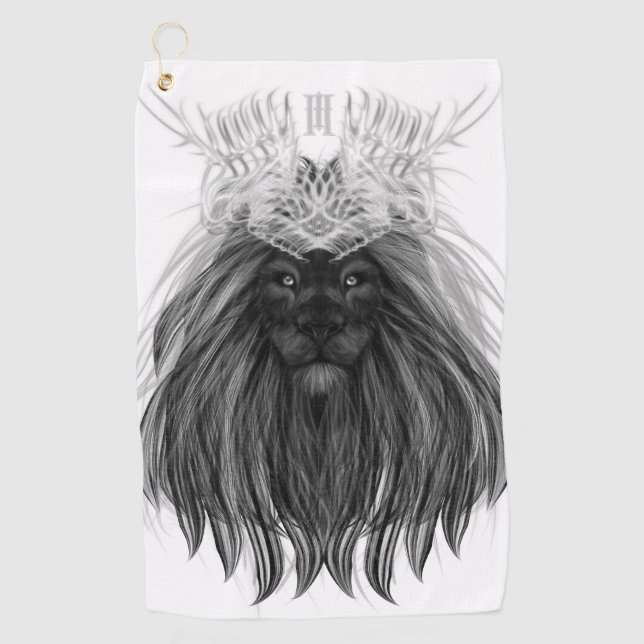 Black Lion with Antlers Crown and Monogram Golf Towel (Front)