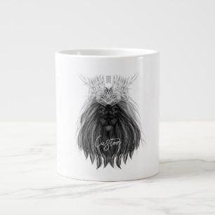 Black Lion with Antlers Crown and Monogram Large Coffee Mug