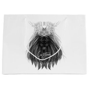 Black Lion with Antlers Crown and Monogram Large Gift Bag