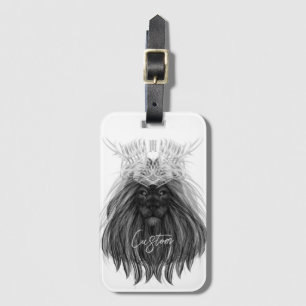 Black Lion with Antlers Crown and Monogram Luggage Tag