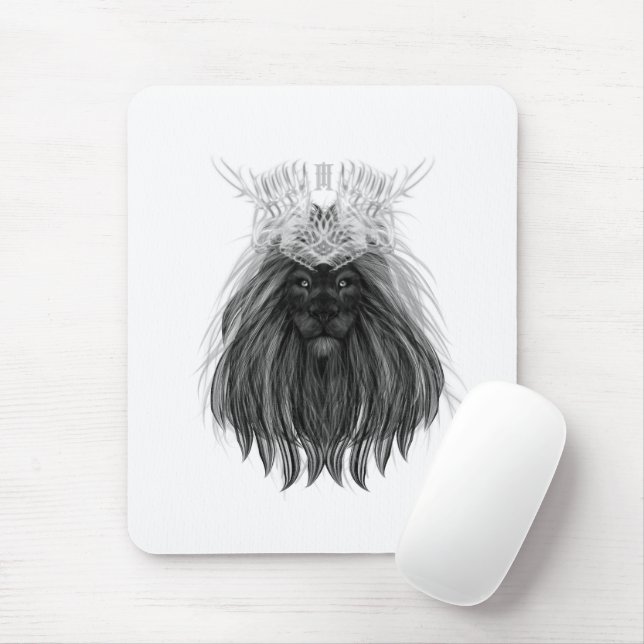 Black Lion with Antlers Crown and Monogram Mouse Pad (With Mouse)